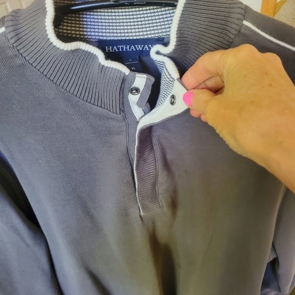 Hathaway Ribbed Knit Gray w Trim Snap Long Sleeve Sz. XL Sweater - Picture 5 of 12